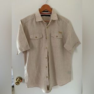 Sean John linen button down shirt size Medium Khaki short sleeve